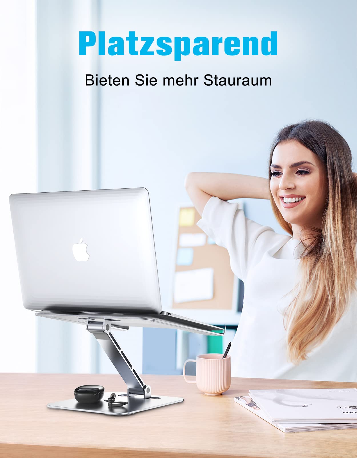 Babacom Laptop Ständer Höhenverstellbar, Faltbarer Laptop Stand aus Aluminiumlegierung Ergonomischer, Belüfteter Laptopständer Kompatibel mit MacBook Air, Pro, Samsung, Allen Laptops 10-16" (Silber)