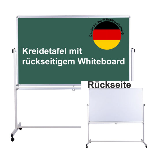 Dynamic Wave, mobiles Whiteboard magnetisch & Kreidetafel, 180 x 100 cm, doppelseitiges, Feststellbremse, Stativdrehtafel mit Aluminiumrahmen, mit Ständer u. Rollen