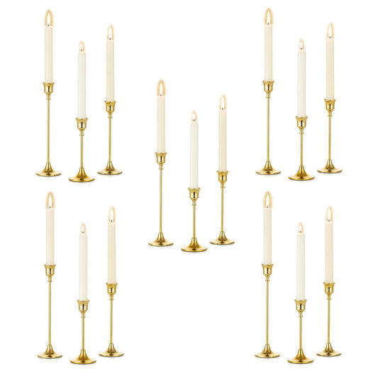 Romadedi kerzenständer Metall Gold 15er Set - Dekorativer Vintage Kerzenhalter in Unterschiedlicher Größe Kerzen Ständer für Stabkerze Spitzkerzen Hochzeit Party Weihnachten Tischdeko 15/19/24cm