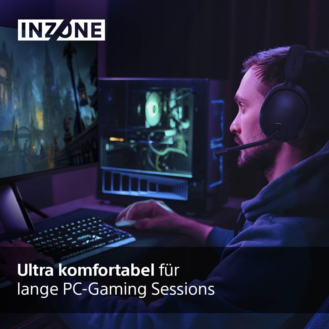 Sony INZONE H5 - Wireless Gaming Headset, 360 Spatial Sound für Gaming, komfortabler Sitz, 28 Std. Akkulaufzeit, geringe Latenz, Mikrofon mit AI, PC & PS5 kompatibel - Schwarz