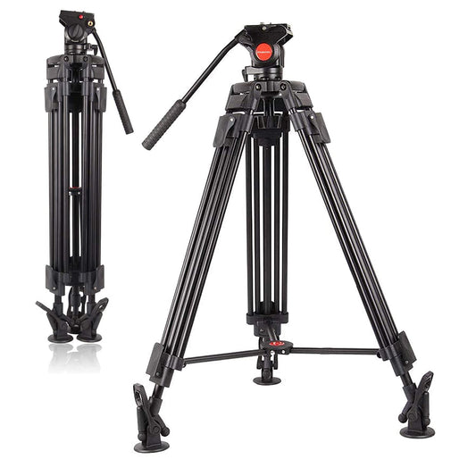POLAM-FOTO 163cm Professionelles Video Stativ mit Fluidkopf, Hochleistungs-Aluminium-Doppelrohrstativ,Traglast 8 kg, strapazierfähigen Stativ für Videokameras