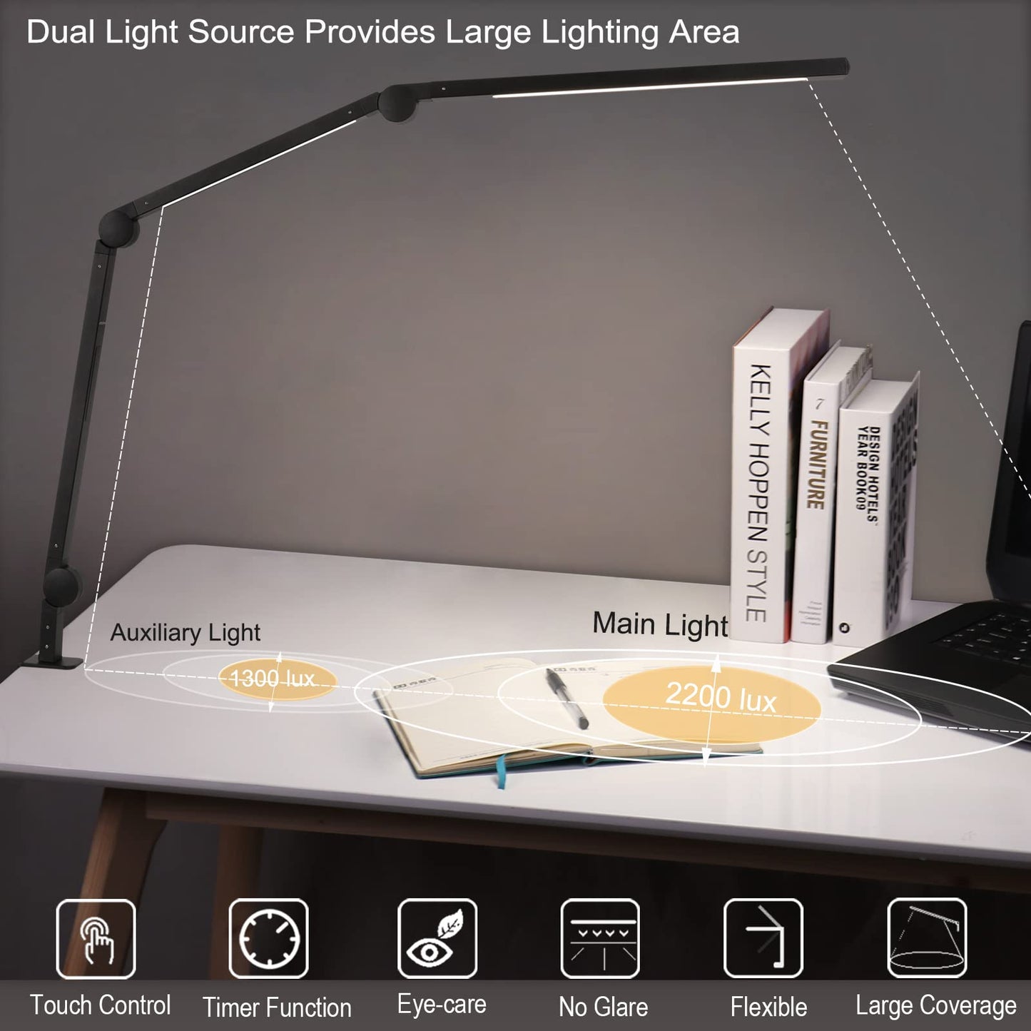 Eyocean LED Schreibtischlampe,Schwenkarm Architektenlampe Arbeitsleuchte,Berührungssteuerung Büro Tischlampe, Stufenloses Dimmen einstellbare Farbtemperaturen,Augenschutz, 10W Klemmleuchte,Mattschwarz