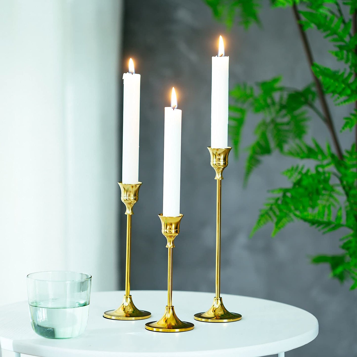 Romadedi kerzenständer Metall Gold 15er Set - Dekorativer Vintage Kerzenhalter in Unterschiedlicher Größe Kerzen Ständer für Stabkerze Spitzkerzen Hochzeit Party Weihnachten Tischdeko 15/19/24cm