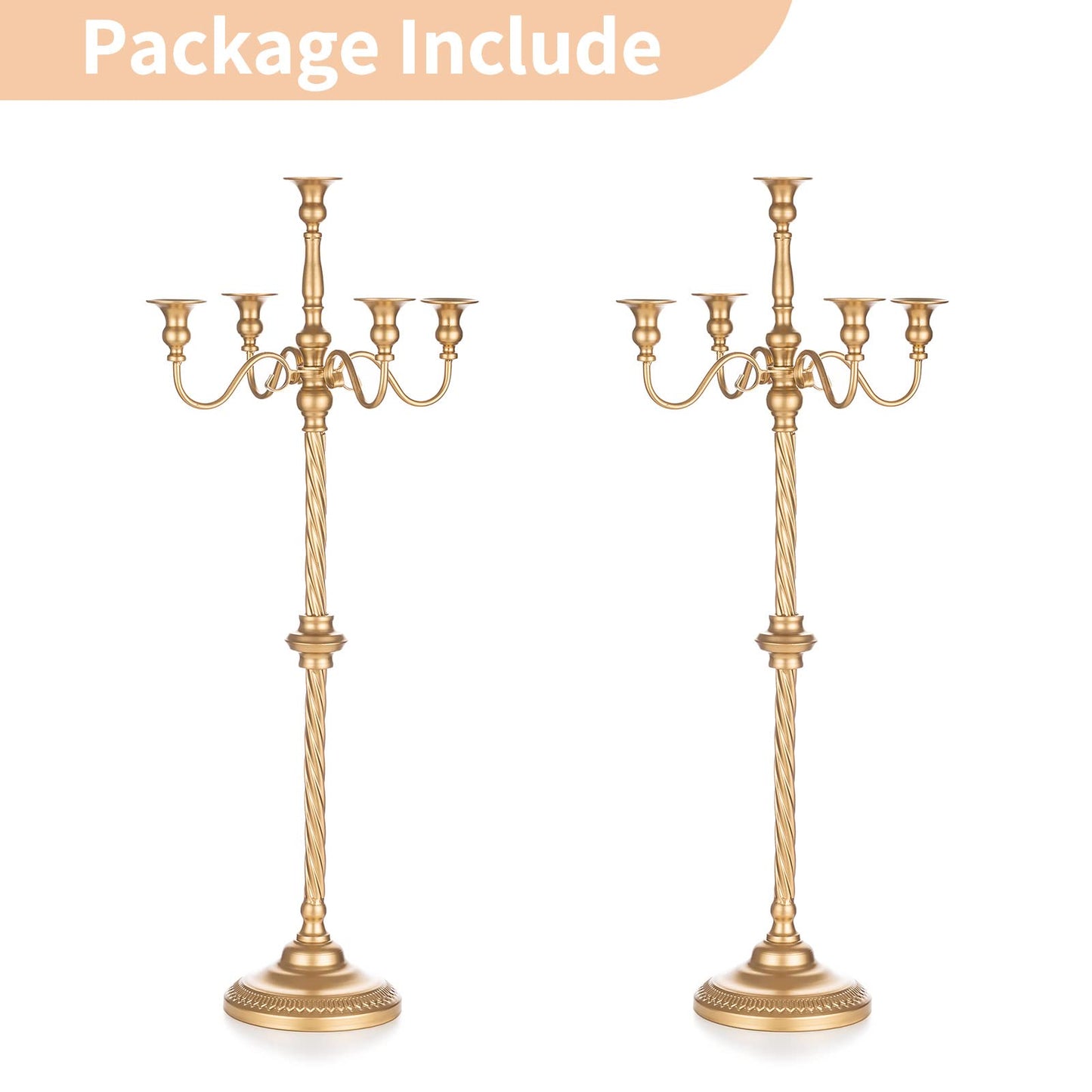 Nuptio Kandelaber Kerzenständer 5 Armig: 88cm Satz von 2 Kerzen Ständer Halter hoch, Gold Metall Kandelaber Kerzenhalter Retro für Home Hochzeit Weihnachten Halloween Geburtstag Jahrestag