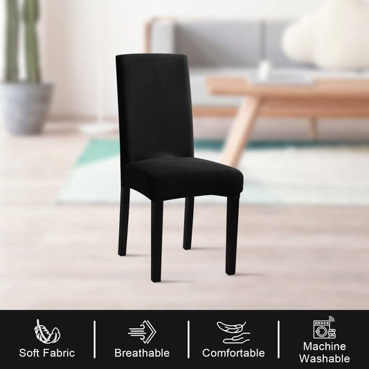 mafudoxi Stuhlhussen 4er Set, Stretch Abnehmbare Waschbar Stuhlbezug, Stretch Stuhlhusse mit Gummiband, für Hotel, Bankett, Restaurant, Haus, Party, Hochzeit(Black, 4Stück)