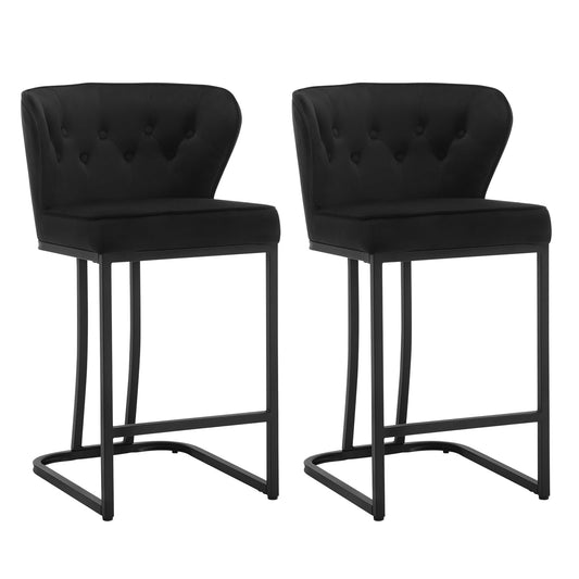 WOLTU Barhocker 2er Set, Barstuhl, Bistrohocker, Polsterhocker, Tresenhocker,Design-Hocker, mit großer Sitzfläche, Rückenlehne,Fußstütze, Samtbezug, für Bar Kücheninsel Esszimmer,Schwarz,BH383sz-2
