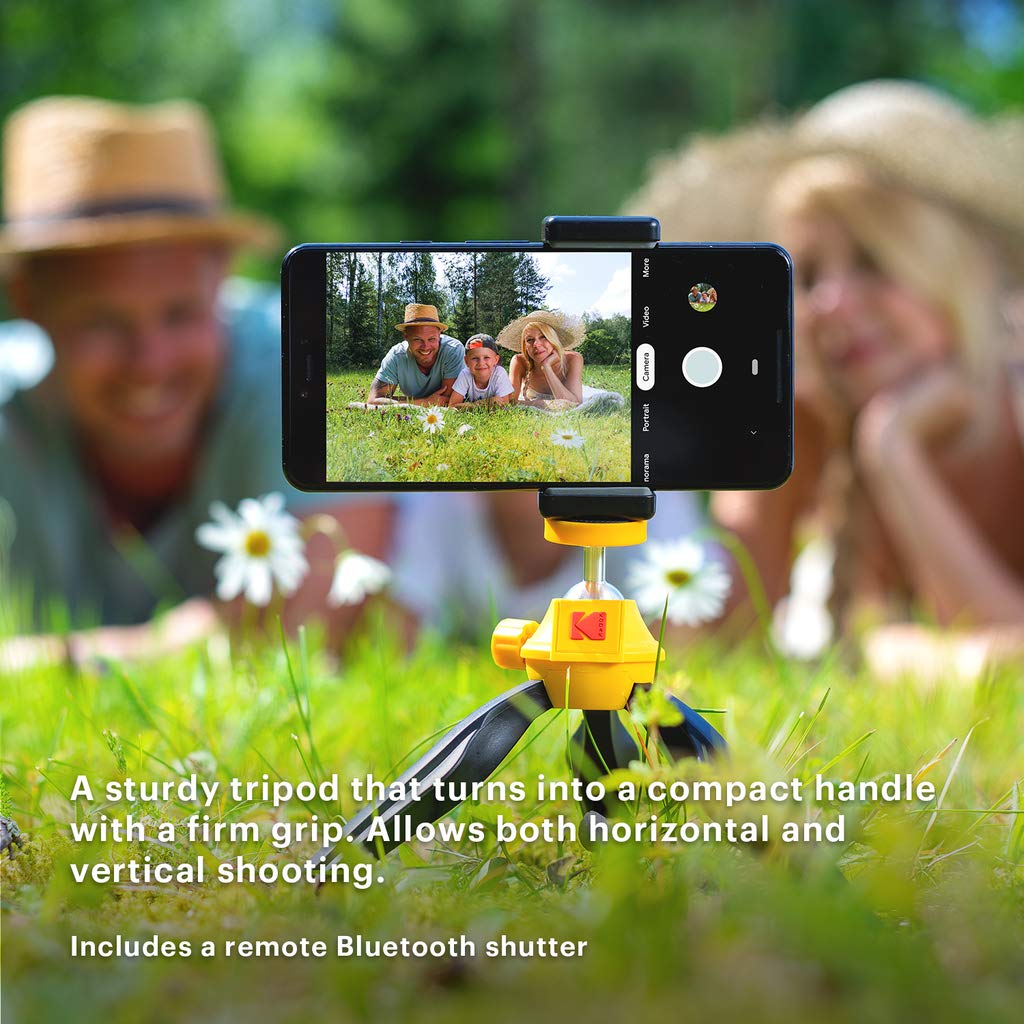KODAK Smartphone & Vlogging Tripod - Dreibeinstativ/Filming handle für Smartphones & Kameras mit ¼ Schraubbefestigungssystem (Perfekt für Vlogging/Vlogs, Bluetooth-Fernauslöser, Hoch- oder Querformat)