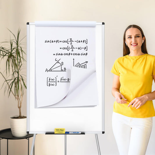 VIZ-PRO Whiteboard/Flipchart-Staffelei, höhenverstellbar, nicht magnetisch, trocken abwischbar, 90 x 60 cm
