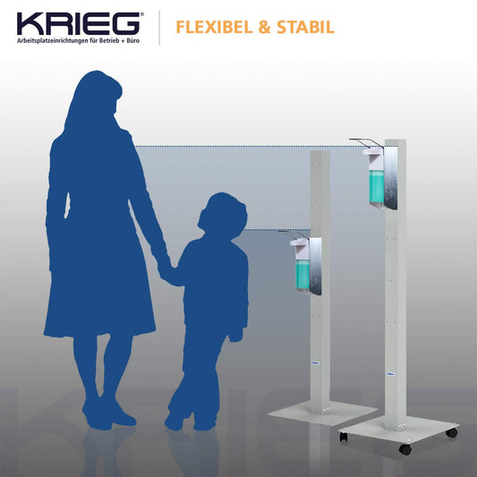 KRIEG Desinfektionssäule stehend I Silber I Hygienestation freistehend & mobil I Hygienesäule mit Desinfektionsmittel I 1000 ml - 333 Sprühstöße I Ready to go