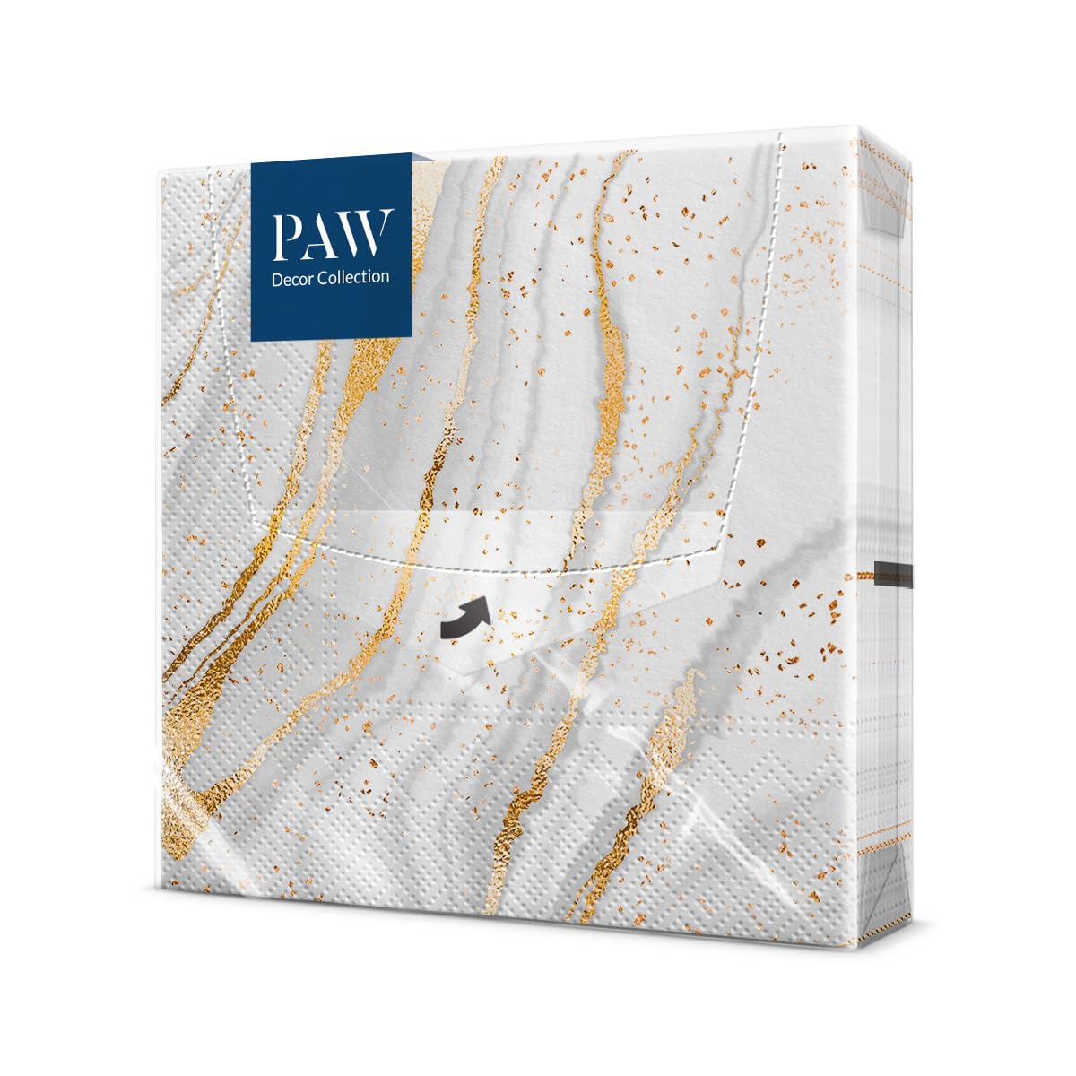 PAW - Serviette Papier 3 Plis (33 x 33 cm) I Lot de 20 I Parfait pour les Anniversaires, les Partys, les Mariages, la Kommunion et les Célébrations I Décoration de Table - Marbre Doré