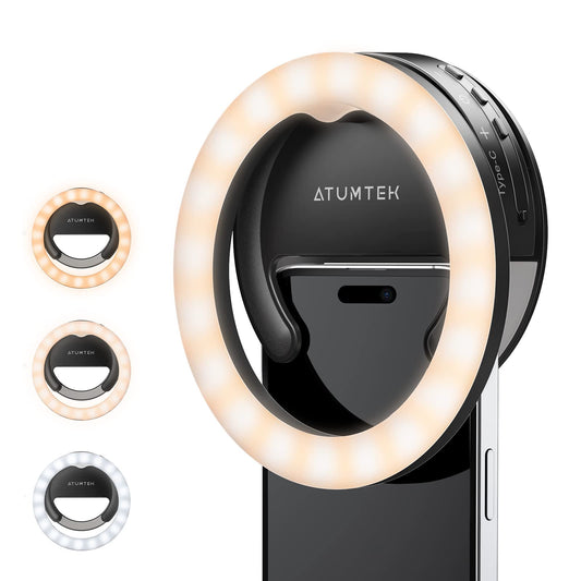 ATUMTEK Ringlicht Laptop, Videokonferenz Licht Beleuchtungsset mit Clip&Stativ, Desktop 4" Selfie-Licht mit 3 Beleuchtungsmodi&5 Helligkeiten, dimmbar für Video-Streaming, Videoanruf, Meeting Schwarz
