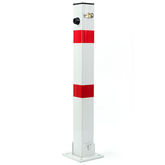 Parkpfosten klappbar – Parkplatzsperre 60x60x600 mm – Absperrpfosten Parkwatch Parkplatzbügel, Absperrung für Stellplatz, Stahl, weiß/rot, klappbarer Pfosten für private Parkplätze (SN1803-1 Stück)