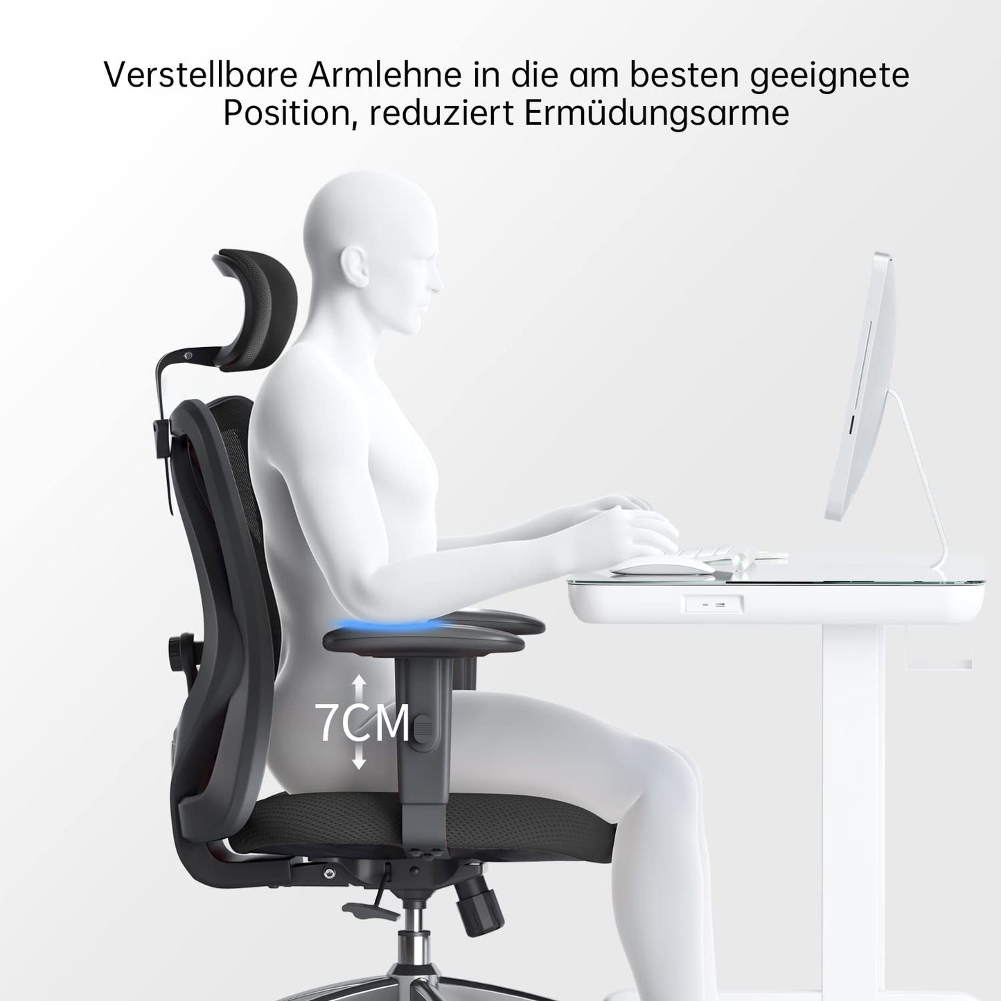 SIHOO Bürostuhl Ergonomischer Schreibtischstuhl, Drehstuhl hat Verstellbarer Lordosenstütze, Kopfstütze und Armlehne, Höhenverstellung und Wippfunktion, Rückenschonend, Bis 150kg/330LB Belastbar