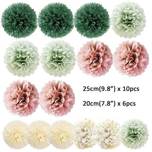16 Stück Pompons Deko Salbeigrün Rosa Olivgrün Beige Seidenpapier Pompoms Grün Rosa Sage Green Party Deko für Brautparty Babyparty Geburtstagsdeko Grün Rosa Rustikale Hochzeit Salbeigrün