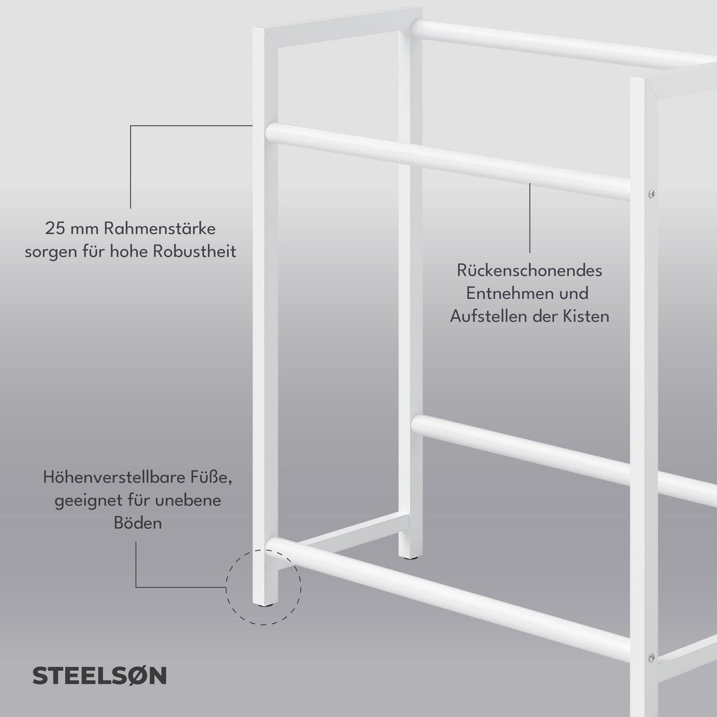 STEELSØN Getränkekistenregal Macondo aus Metall, 85H x 75B x 33T Kistenregal für 4 Kisten, Regale für Getränkeregal Weiß