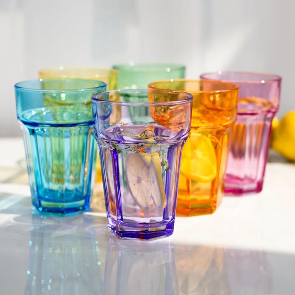 TREND FOR HOME Rainbow Gläser set 6 Teilig Bunte Wassergläser 425 ml Trinkgläser Bunt Longdrinkgläser Cocktailgläser Saftgläser Trinkgläser Groß Caipirinha Gläser Farbig | Alva