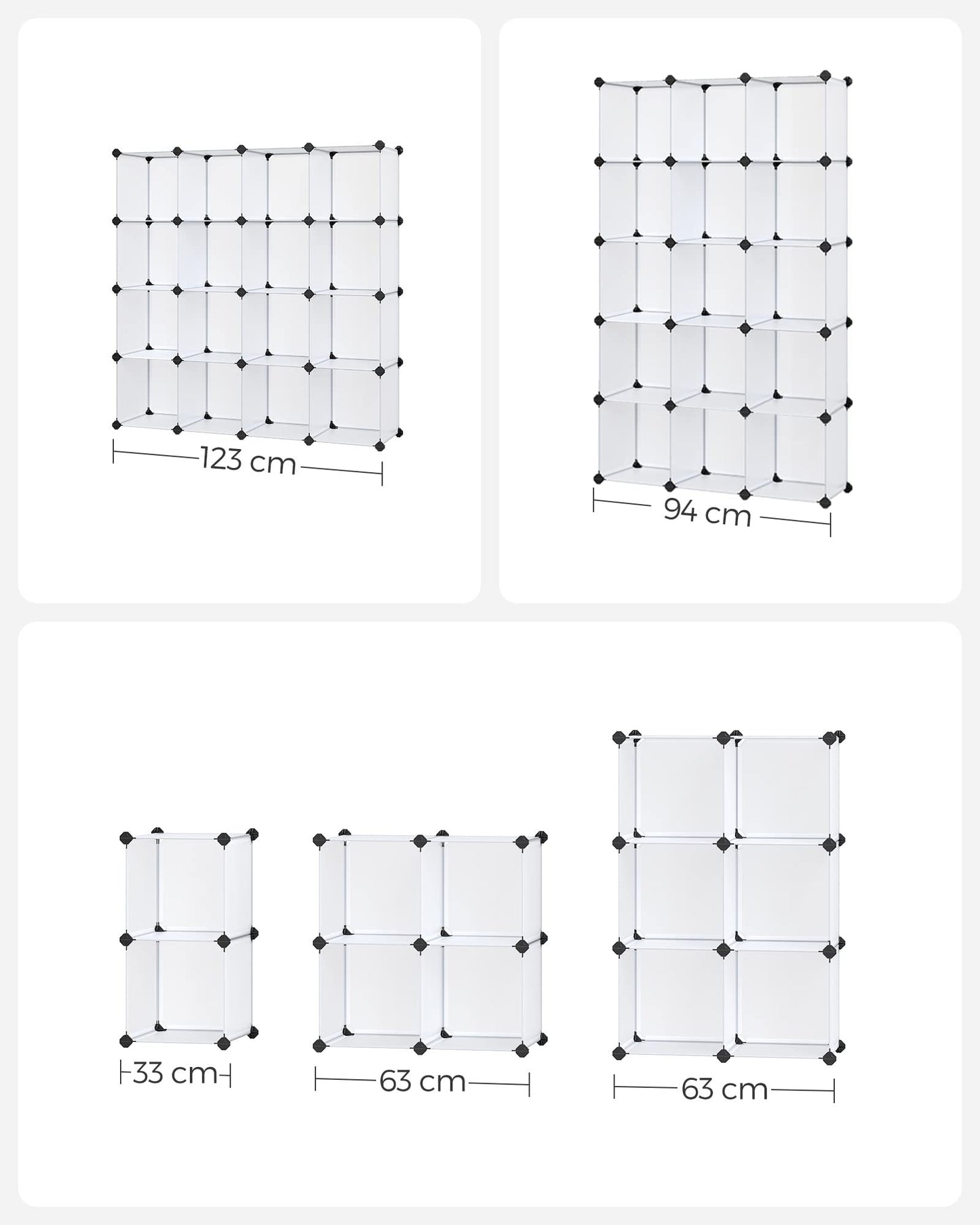 SONGMICS Schuhregal LPC44L – 16 Würfel, Weiß, modulares Steckregal aus Kunststoff, DIY Regalsystem als Schuhschrank, Raumteiler oder Aufbewahrungsregal