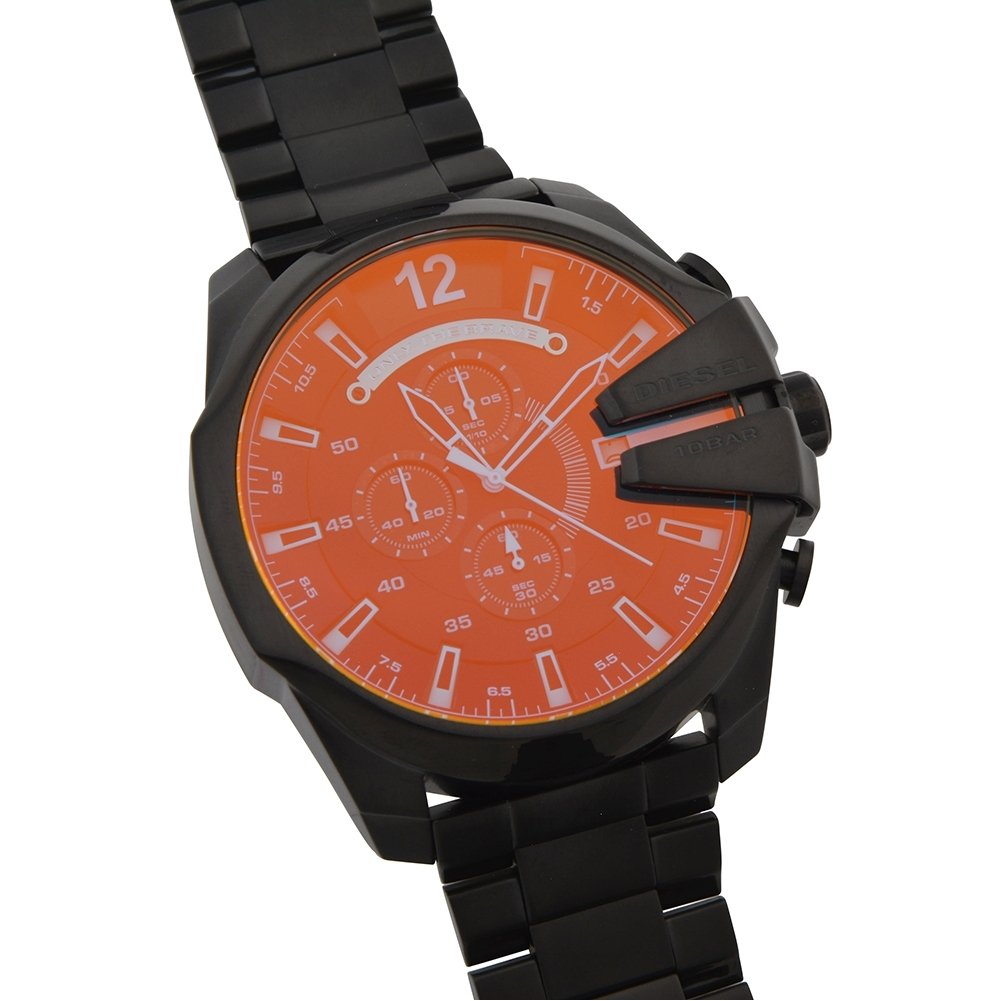 Diesel Herrenuhr Mega Chief, Chronographenwerk, 59 mm, schwarzes Edelstahlgehäuse mit Edelstahlarmband, DZ4318