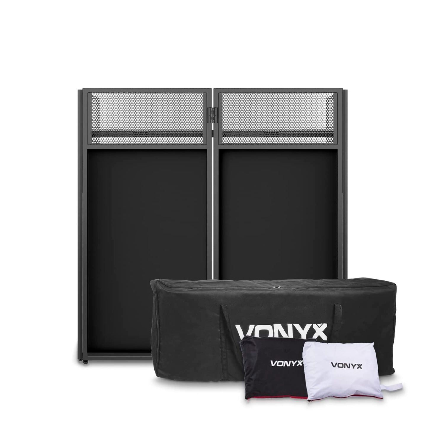 Vonyx DB4 Pro DJ Pult, faltbares DJ Tisch Mobil, Klappbar, DJ Booth mit weißer und schwarzer Verkleidung, mobiler DJ Stand, DJ Equipment für mobile DJs auf Feierlichkeiten