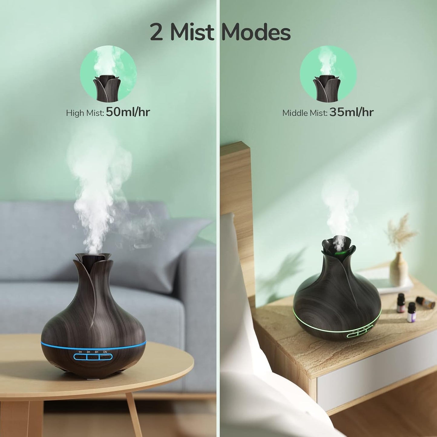 Aroma Diffuser, 600 ML Mit 8 Ätherischen Ölen, Luftbefeuchter Schlafzimmer, Luftbefeuchter mit Fernbedienung, 4 Timer, Automatische Wasserlose Abschaltung für Große Räume