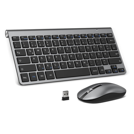 PINKCAT Kabelloses Tastatur Maus Set kabellos 2.4G Kabellose Kompakte Tastatur mit Funkmaus für Laptop, PC und Smart TV Deutsches QWERTZ Layout(Grau&Schwarz)