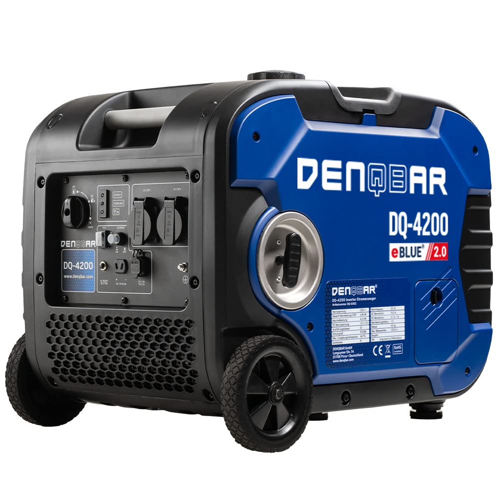 Denqbar Inverter Stromgenerator DQ-4200 4200W, Benzin Stromerzeuger mit 230V, Rädern, USB Fast-Load, Superleise, 4-Takt Motor, tragbar - Für Camping, Garage, Baustelle, Wohnmobil und Notstromaggregat