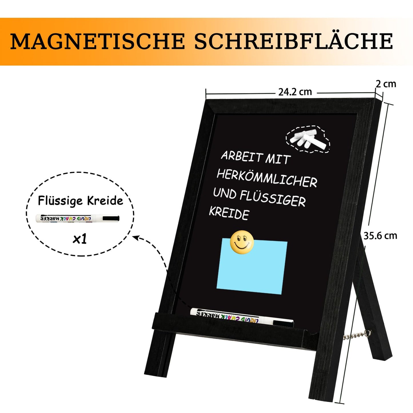 QUEENLINK Kreidetafel Magnetisch Blackboard 24.2×35.6cm Kreidetafel Aufsteller Klein Tafel zum Beschriften mit Braun Holzrahmen Memoboard für Küche