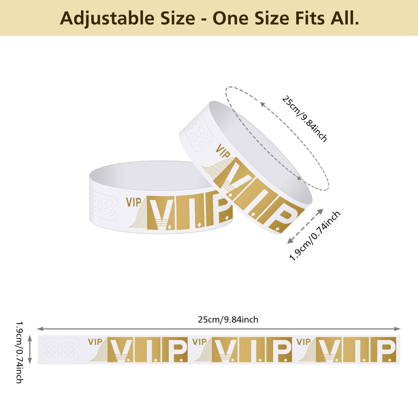 ASTARON 300 Pcs Papier VIP-Eintrittsbänder für Events, Gold Einlassbänder für Events Wasserdichte Armbänder VIP-Armbänder für Nachtclubs Wasserparks Leichte Konzert-Armbänder