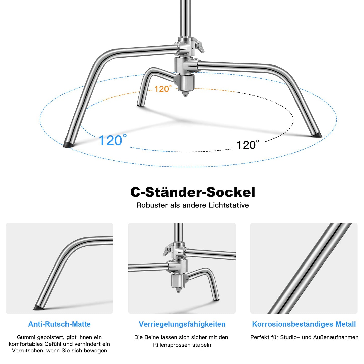 Soonpho C Stand 3m Edelstahl Heavy Duty mit Galgenstativ 330cm und 130cm Haltearm Kit,4 Grip Head Einstellbar,Lichtstativ,für,Softbox,Aufnahmestudio,Monolights,Fotoreflektoren,Flash,Kamera