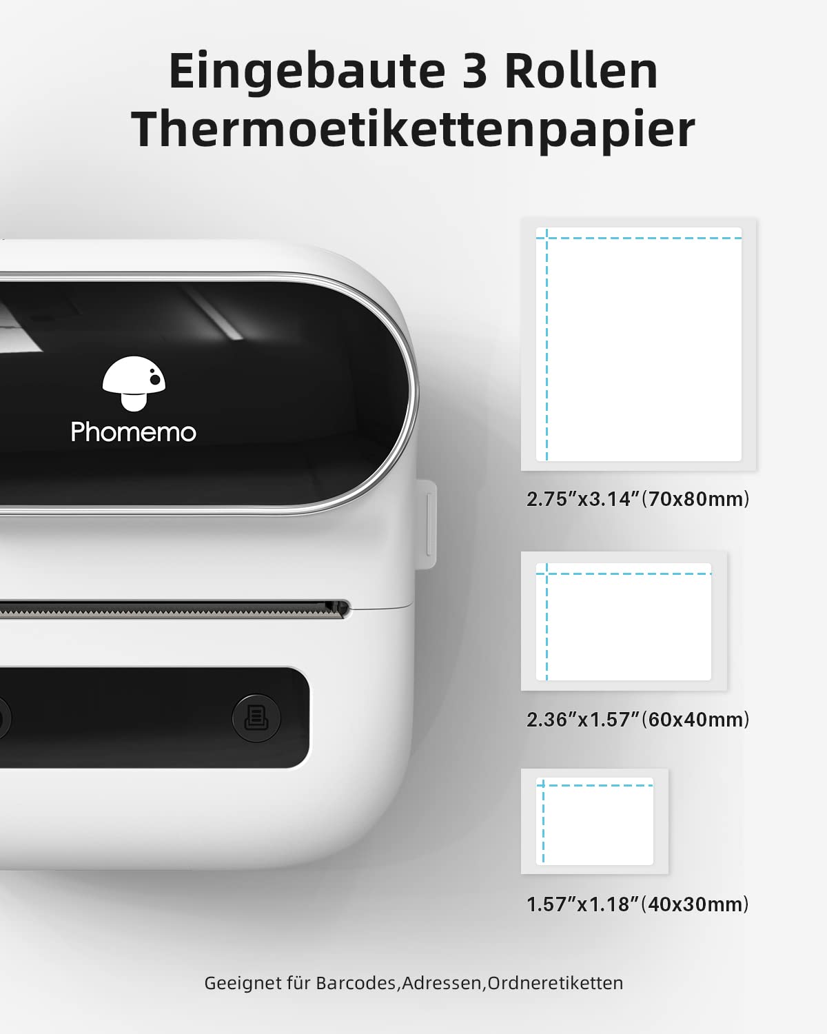 Phomemo M220 Etikettendrucker Bluetooth, Tragbarer Etikettiergerät,Labeldrucker für Zuhause, Büro und kleine Unternehmen,Unterstützung mit Phones&PC, Mit 3 Rollen Etiketten