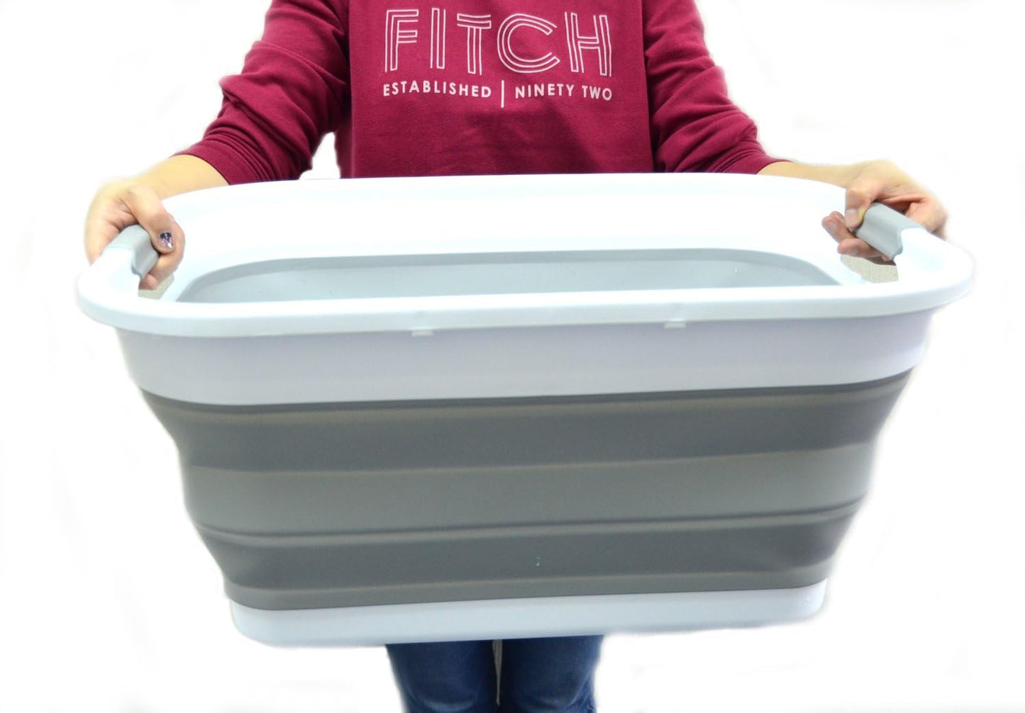 SAMMART 41L Collapsible Plastic Laundry Basket - Foldable Pop Up Storage Container/Organizer - Portable Washing Tub - Space Saving Hamper/Basket (Grau)