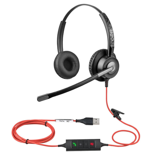 Callez USB Headset mit Mikrofon, PC Headset mit ENC Dual Noise Cancelling Mikrofon, USB Kopfhörer mit Teams Anruftaste für Teams Zoom Skype Videokonferenzen Homeoffice Büro Business Call Center