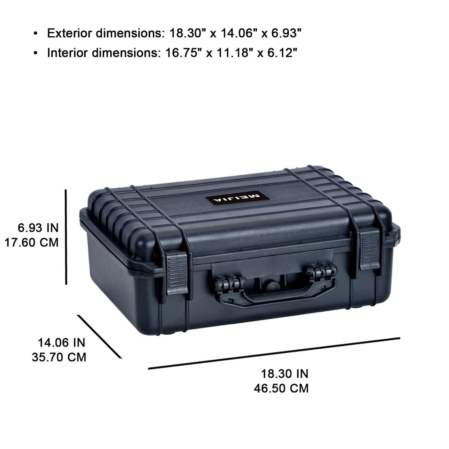 MEIJIA Koffer für Profikameras,wasserdichte Sicherheitsschutzhülle mit Schaumstoff, 18,5 x 14,06 x 6,93 Zoll,Schwarz