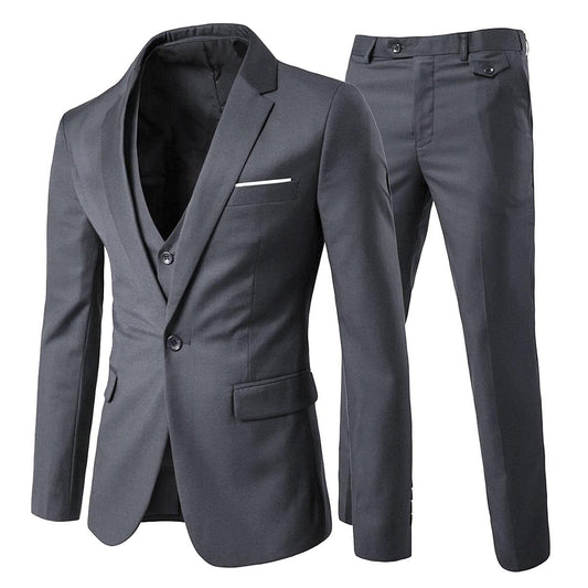 Anzug Herren Slim Fit 3 Teilig Anzüge Herrenanzug Sakko Hochzeit Business Grau XXL