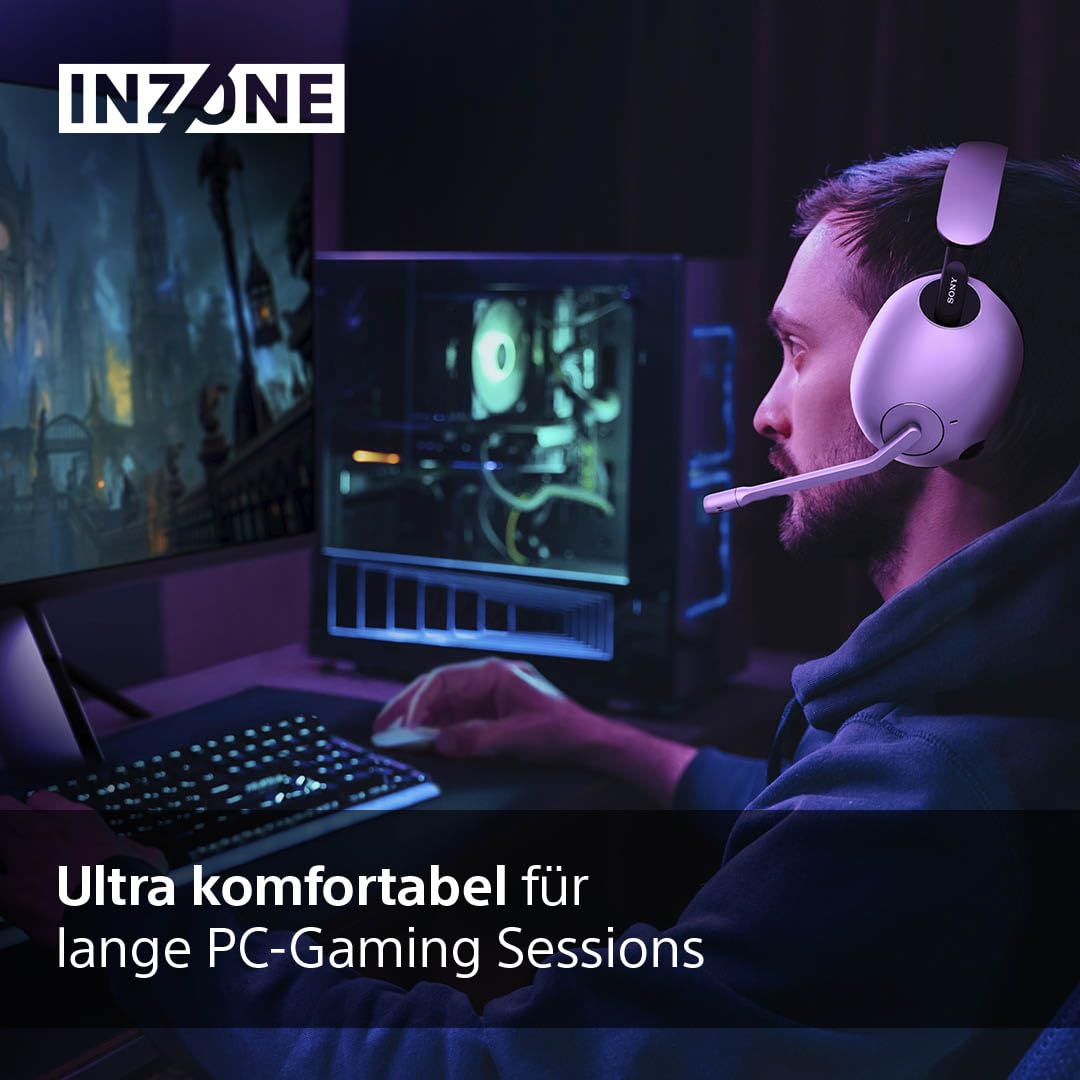 Sony INZONE H9 - Kabelloses Gaming Headset mit Noise Cancelling, 360-Raumklang für Gaming, bequeme Passform, 32h Akku, geringe Latenz, hochwertiges Boom-Mikrofon, kompatibel mit PC & PS5 - Weiß