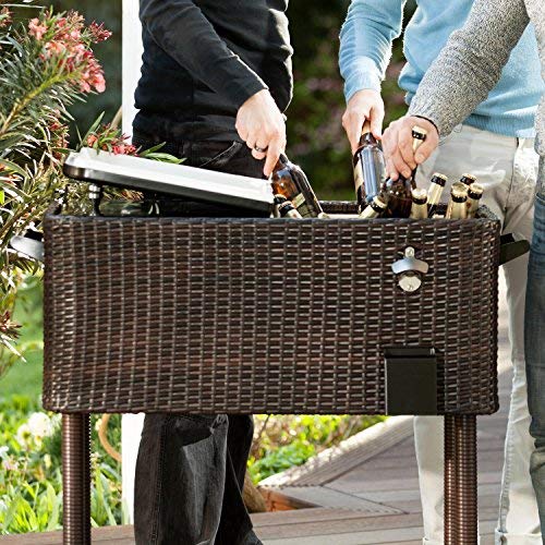 Blumfeldt Springbreak - Servierwagen, Beistellwagen, Getränkewagen, Poly-Rattan Gehäuse, Volumen: 80 Liter, Kühlbox, doppelseitiger Klappdeckel, braun