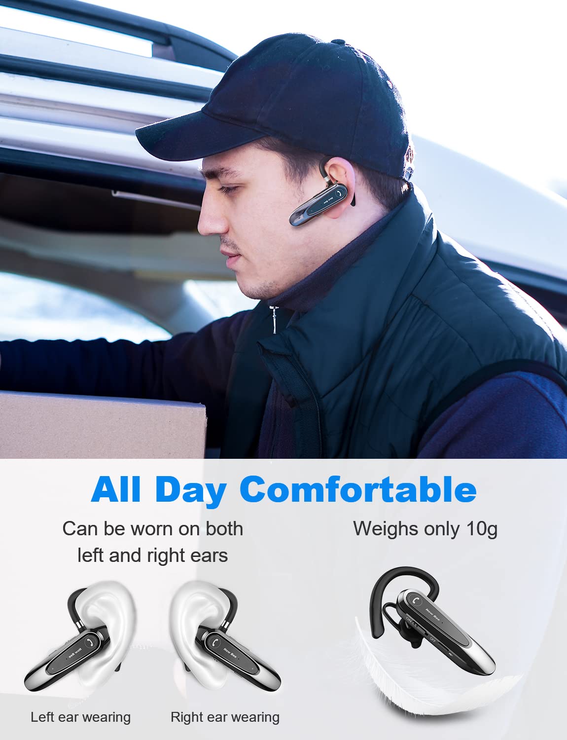 New bee Bluetooth Headset Wireless Freisprech Telefon mit Dual Mic V5.0 Freisprech-Bluetooth-Ohrhörer mit 20 Stunden Sprechzeit Mic Mute Zwei-Geräte-Verbindung für iPhone, Android und Laptop