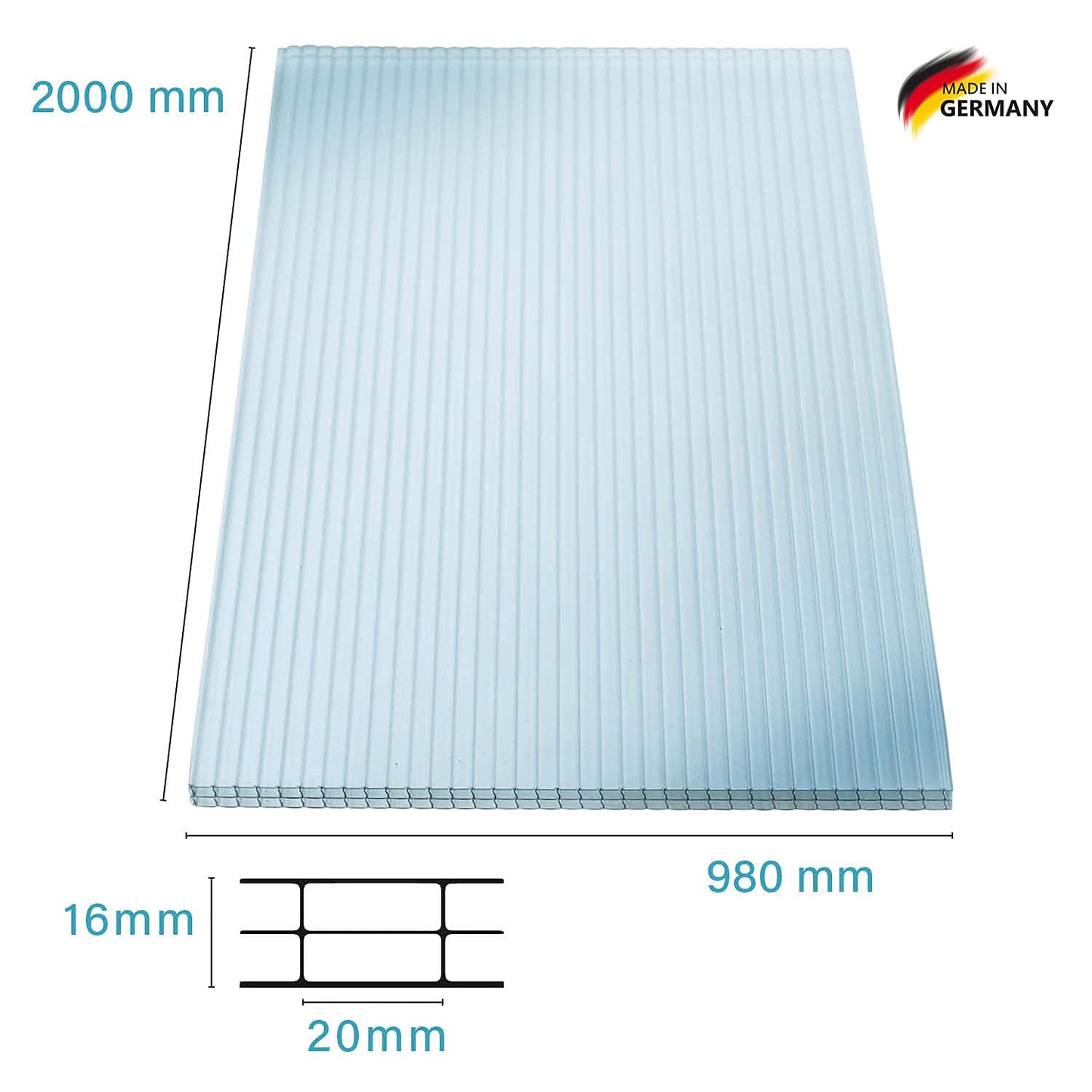 KAISER plastic® Doppelstegplatten 16/20 | Xtra Strong (PC) | 98 cm Breite x 200 cm Länge | 5er Set | Farbe: Klar und UV-geschützt