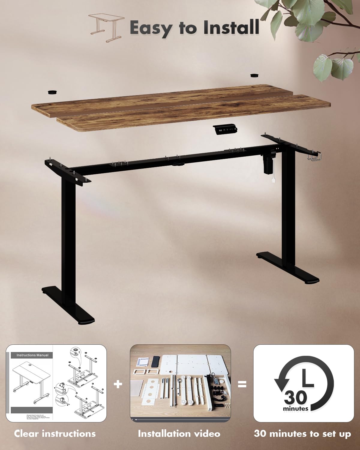 JUMMICO Höhenverstellbarer Schreibtisch Höhenverstellbar Elektrisch, Ergonomischer Steh-Sitz Tisch Stehpult Verstellbarer Computertisch,Stehschreibtisch Bürotisch Standing Desk,100 x 60 cm, Braun