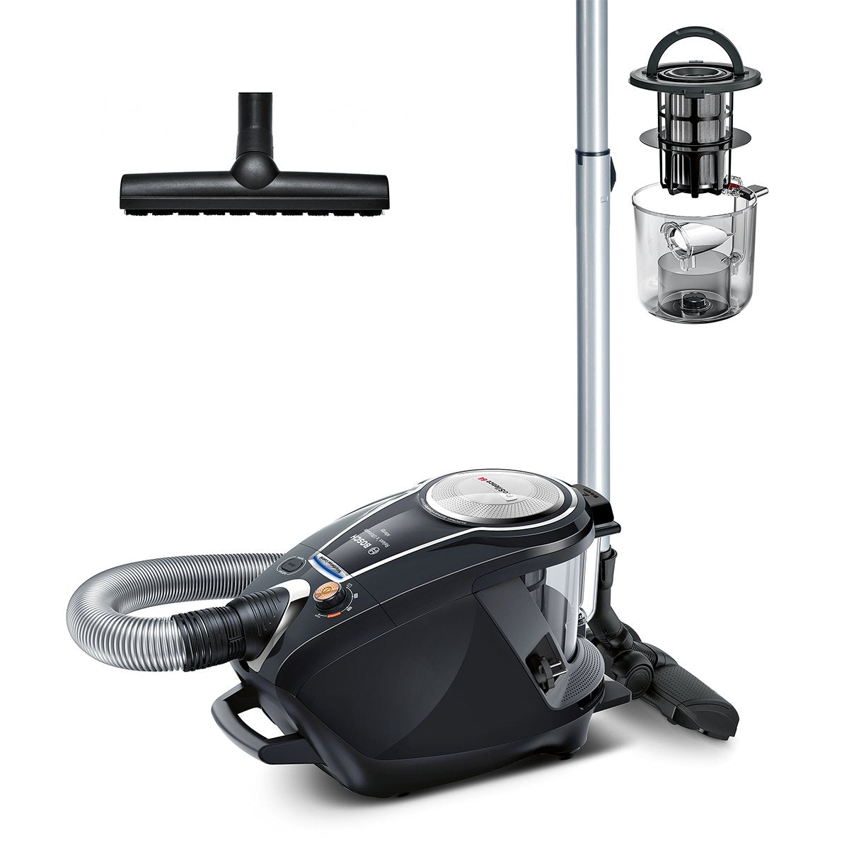 Bosch Staubsauger beutellos ProSilence Serie 8 BGS7MS64, Bodenstaubsauger, leise, Hygiene-Filter, Bodendüse für Parkett, Teppich, Fliesen, Starke Saugleistung, langes Kabel, 800 W, schwarz