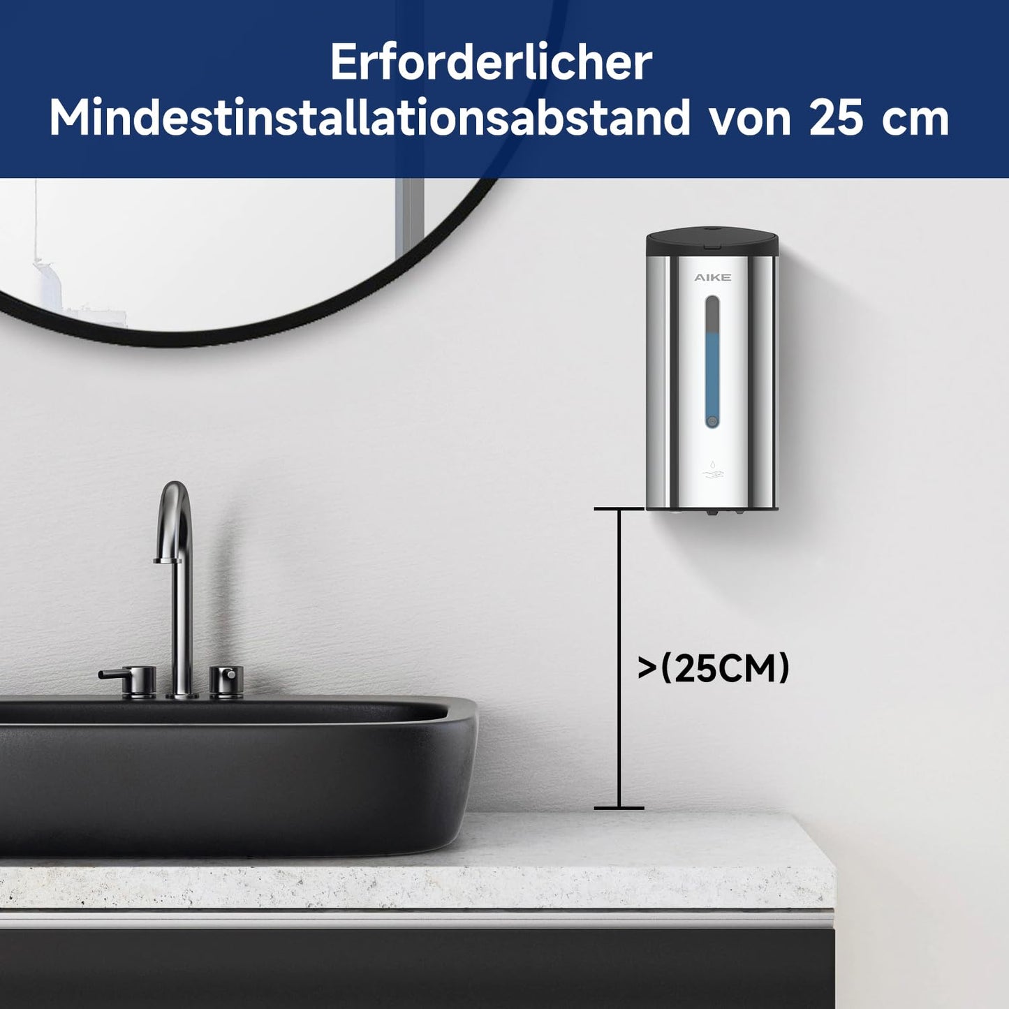 AIKE AK1205 Seifenspender Automatisch Wandbefestigung, 800ml Kommerzieller Automatischer Flüssigseifenspender Wandmontage, 5 Gänge einstellbar