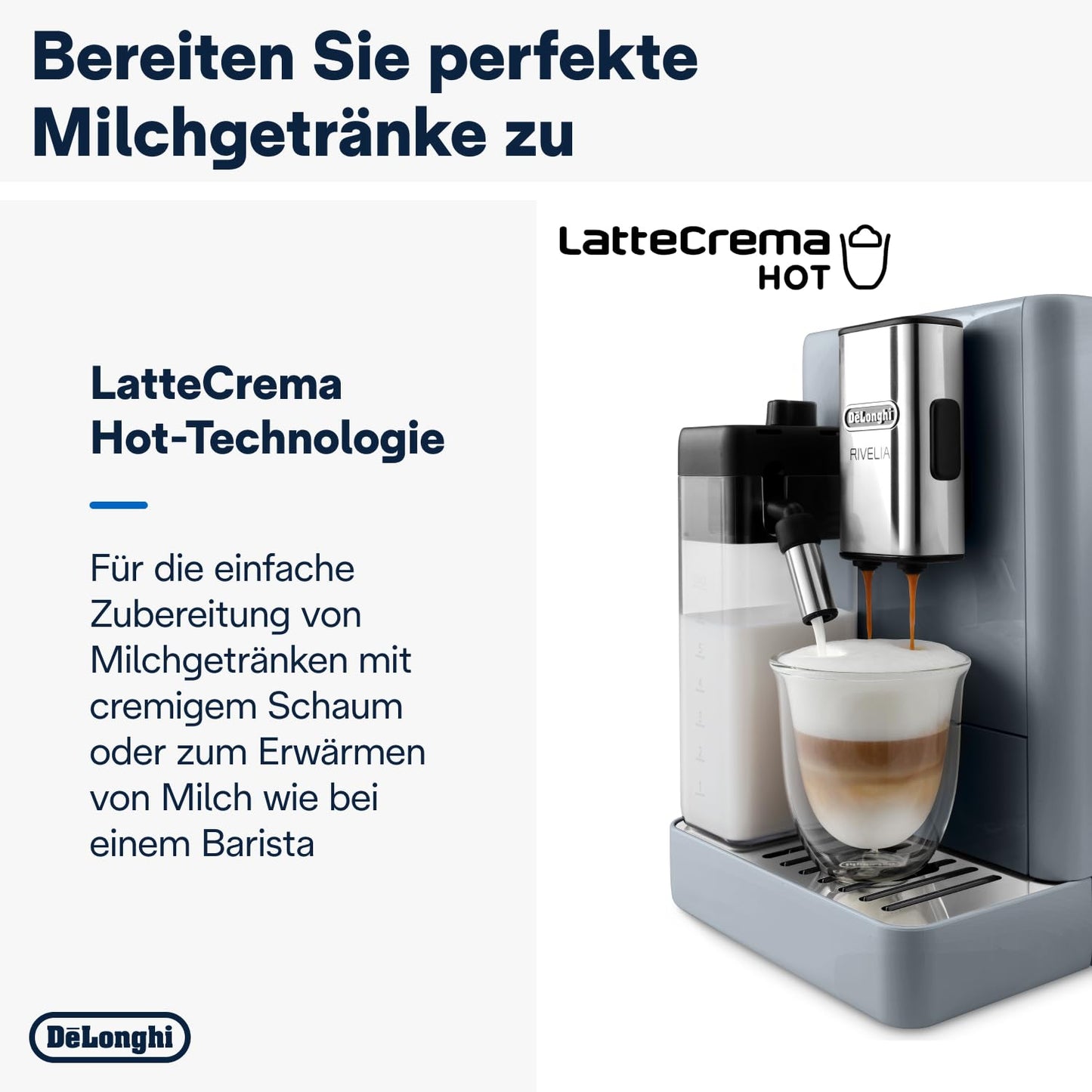 De'Longhi Rivelia EXAM440.55.G Kaffeevollautomat mit LatteCrema Milchsystem, Wechselbarer Bohnenbehälter, 16 Kaffee- & Milchgetränke auf Knopfdruck, Extra-Shot-Funktion, 3,5" Touch-Display, Grau