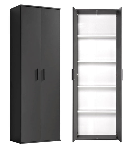 mokebo® Mehrzweckschrank 60cm Breite 'Der Lange', Aktenschrank, Büroschrank oder Schuhschrank in 60x180x34 cm (B/H/T), auch als Vorratsschrank oder Schrank aus Holz in Anthrazit-Schwarz