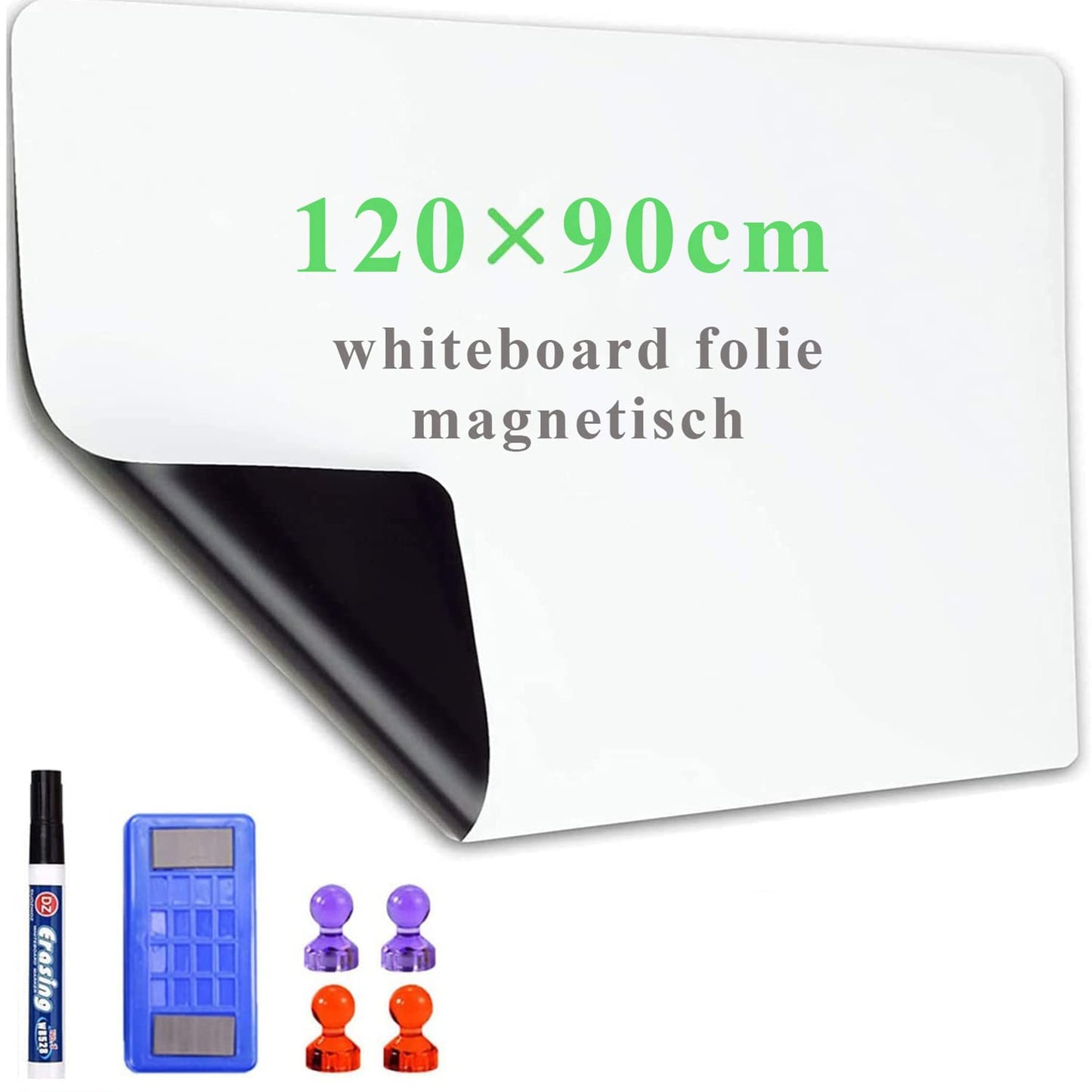 Lyzzxi Whiteboard Folie, 120 * 90cm Magnetisch Selbstklebend Weißwandtafel Folie, Whiteboard Sticker DIY, Inklusive Marker und Schwamm, Wandfolie für glatten Oberflächen in Schule Büro Haus