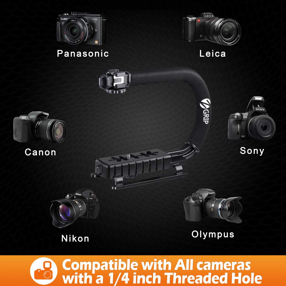 Zeadio Tripel Zubehörschuh Handheld Stabilisator, Video Aktion Handgriff Griff für Canon Nikon Sony Panasonic Pentax Olympus DSLR Kamera Camcorder DV