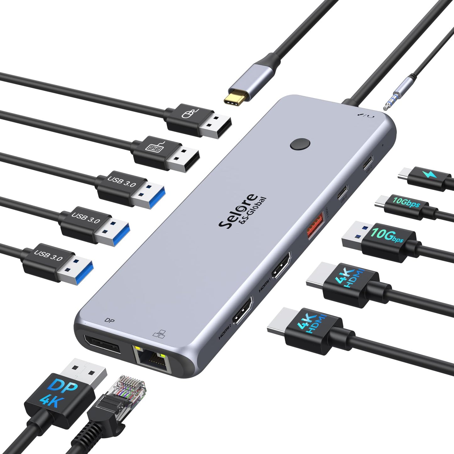 Docking Station Triple Display USB C Dockingstation Dual HDMI Adapter 3 Monitore 2X 4K HDMI,Displayport,10G USB 3.1, USB3.0, USB2.0,Gigabit Ethernet,100W PD,USB C Hub Data Transfer,3.5 mm Audio/Mic