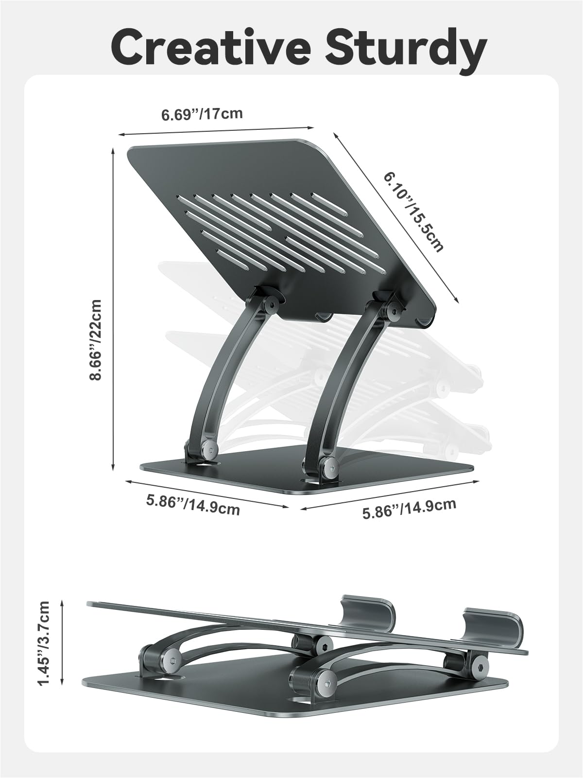 tounee Verstellbarer Tablet Ständer aus Aluminium, Doppelstangen-Design, für Tablets 4.7–16.5", iPad 12,9", tragbare Monitore & mehr (Grau)