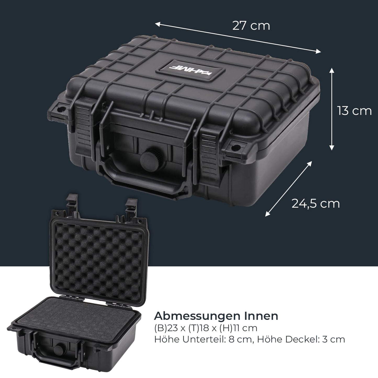 HMF ODK100 Outdoor-Fotokoffer, Transportkoffer mit Rasterschaumstoff | 27 x 24,5 x 13 cm