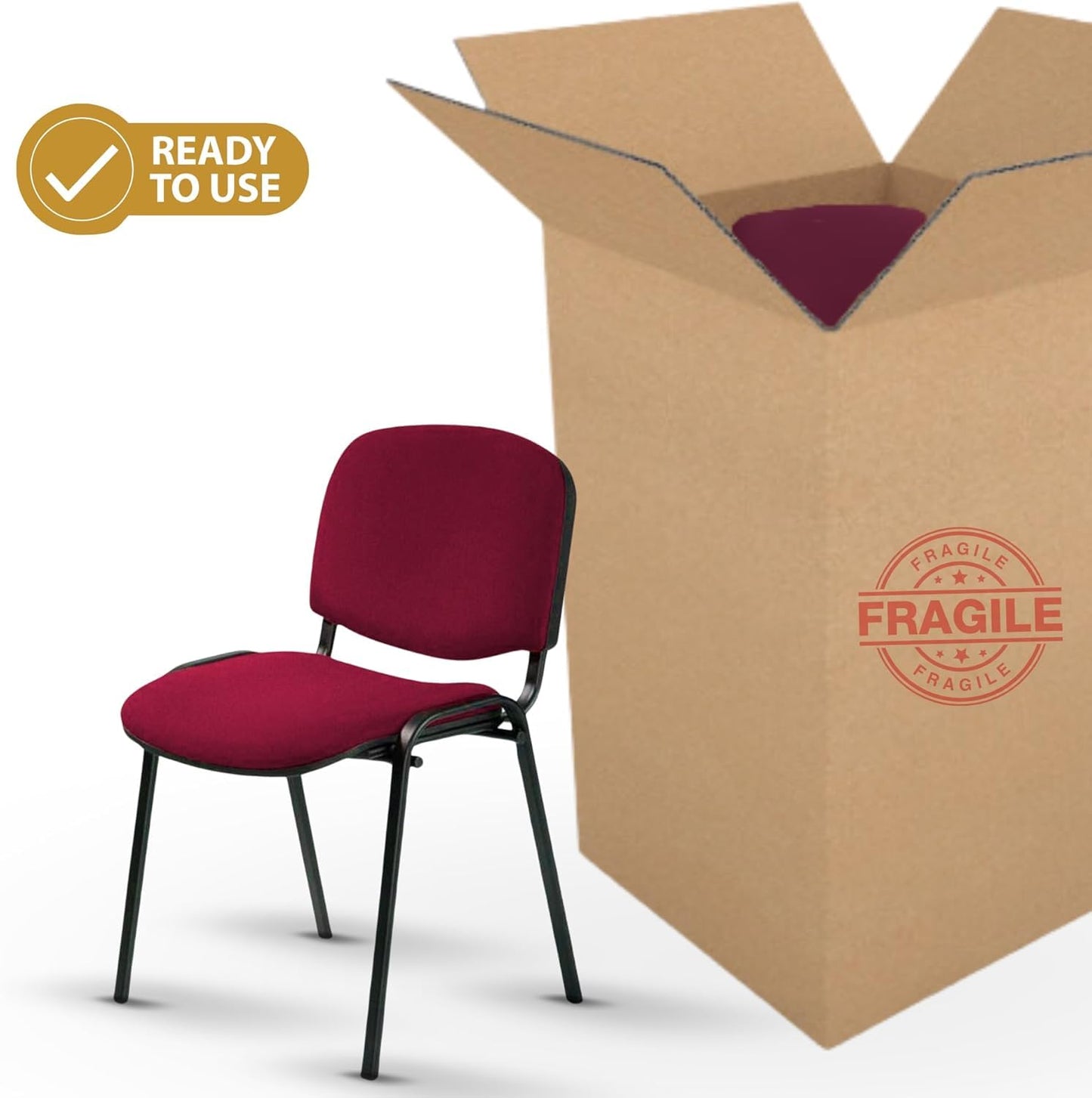 Topsit 8er-Set Stapelbare Besucherstühle Bordeaux ohne Armlehnen, Metallgestell für Büro, Rezeption und Konferenz