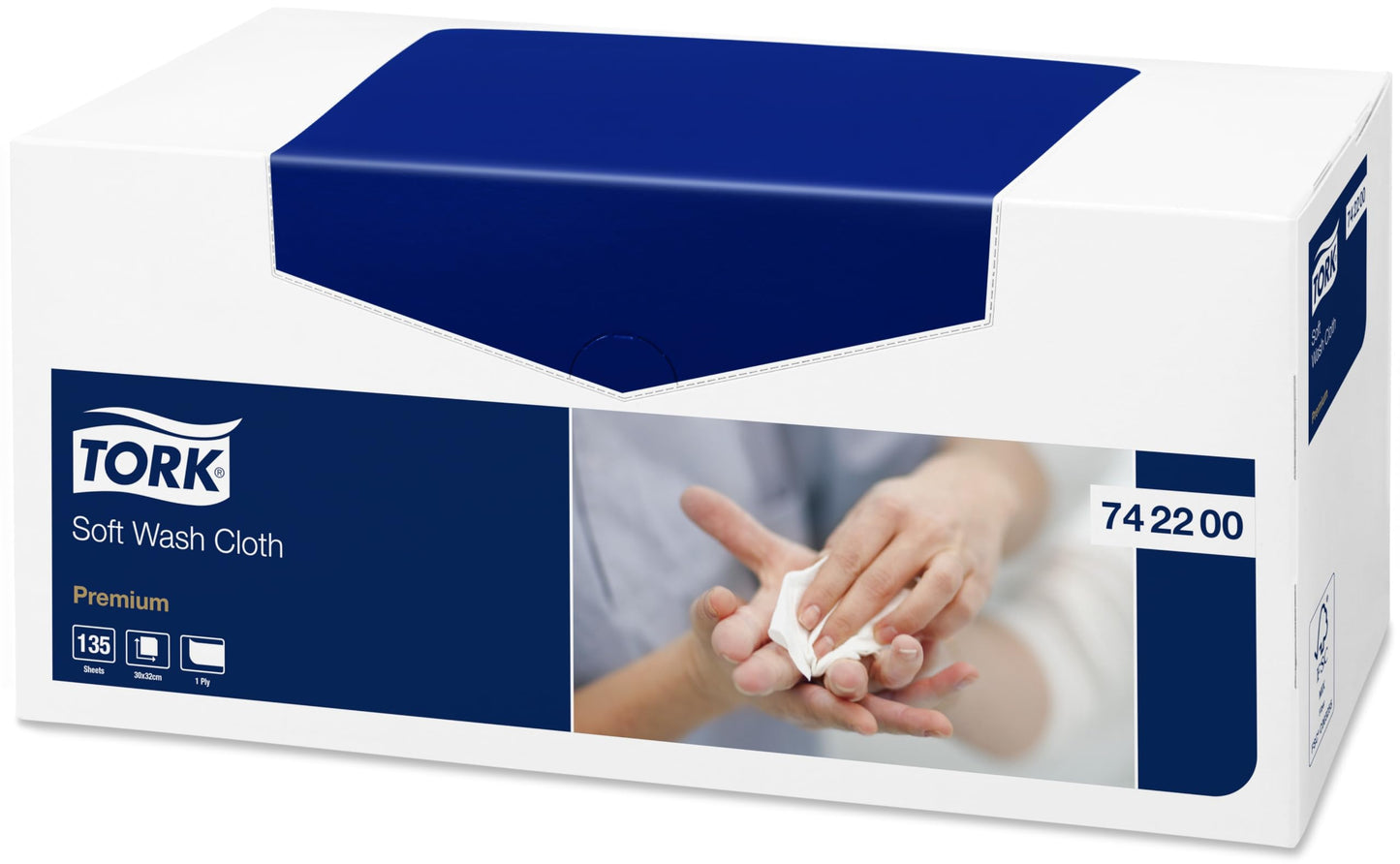 Tork weiches Waschtuch Weiß, Einzeltuchentnahme, Premium, hygienisch, 1 × 135 Tücher, 742200